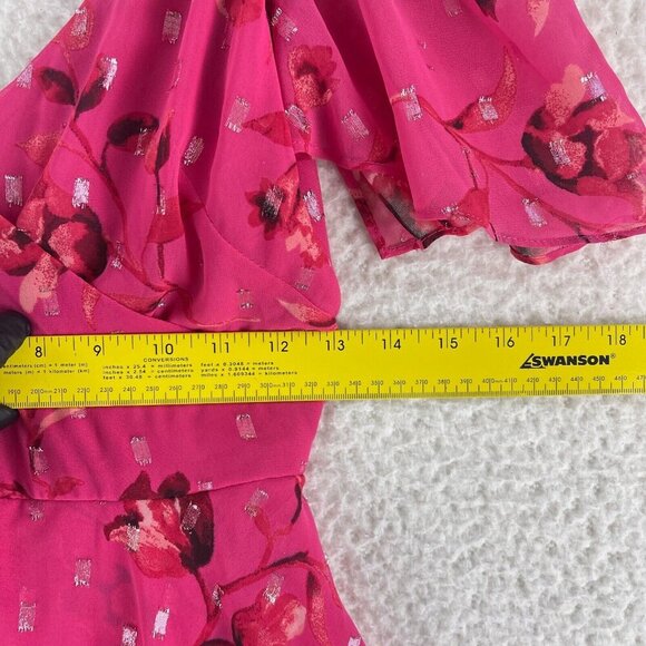 White House‎ Black Market Pink Cold Shoulder Ruffle Dress Womens Floral Size 2 - Picture 6 of 14